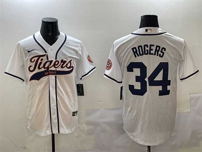 Men%27s Detroit Tigers #34 Jake Rogers White With Patch Cool Base Stitched Jersey->los angeles dodgers->MLB Jersey